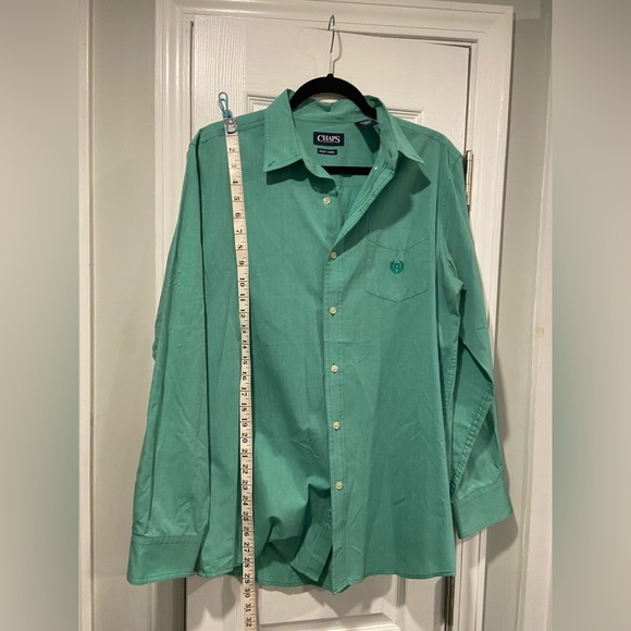Chaps Mens size M Kelly Green Easy Care Long Sleeve Button Down Shirt Logo - Picture 9 of 11
